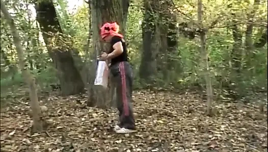 Mature couple playing after picnic