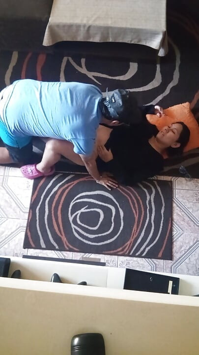 With the stepmother in the living room of the empty apartment