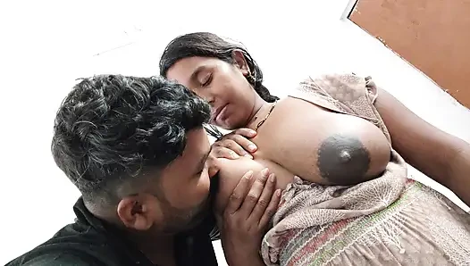 StepSister is kissing her stepbrother and stepbrother is sucking his sister's boobs. - Boobs sucking video