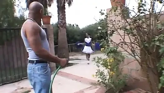 Hot ebony cheerleader fucked by muscled dude