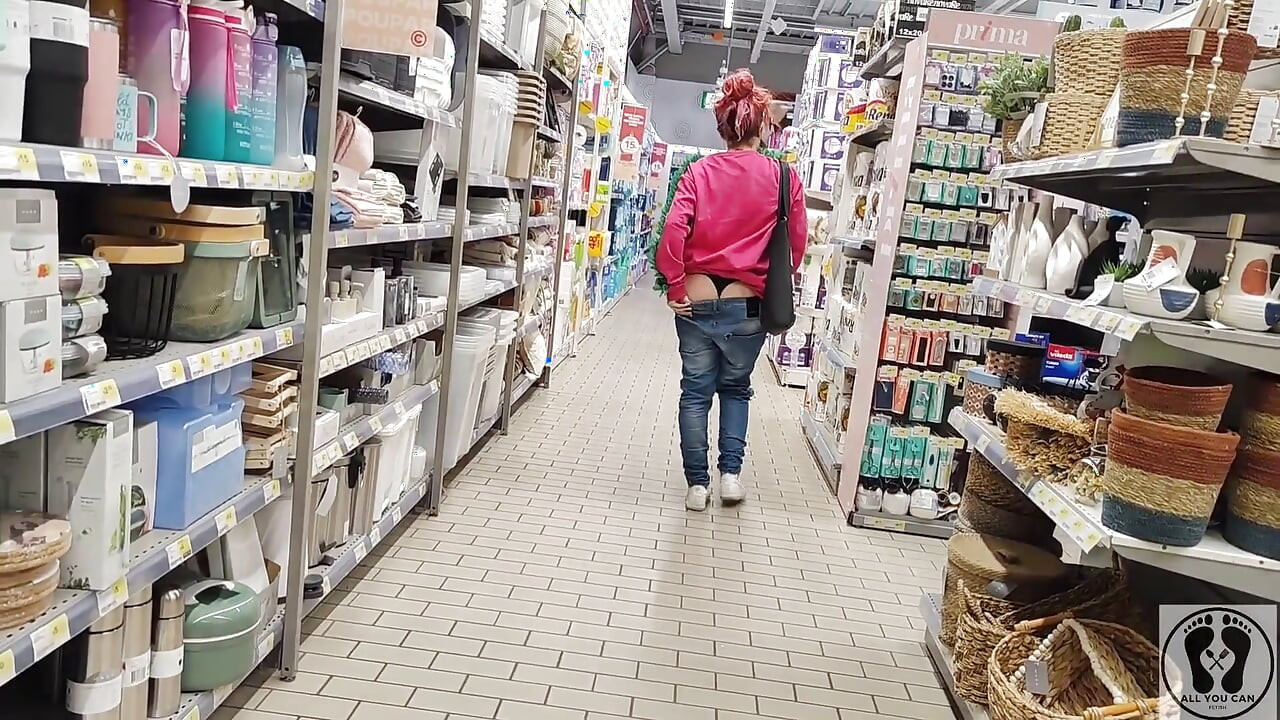 Crazy Rebeca Addams in Jeans Buttcrack at the Supermarket