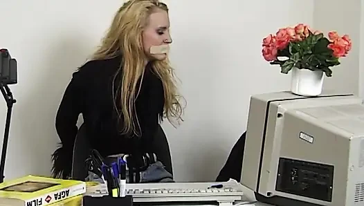 Blindfolded Blonde Slut Fucked by Creepy Masked Stud