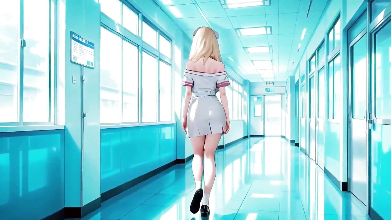 Kneeling in a White High-cut Uniform with Liquid Splashing on Her Chest.