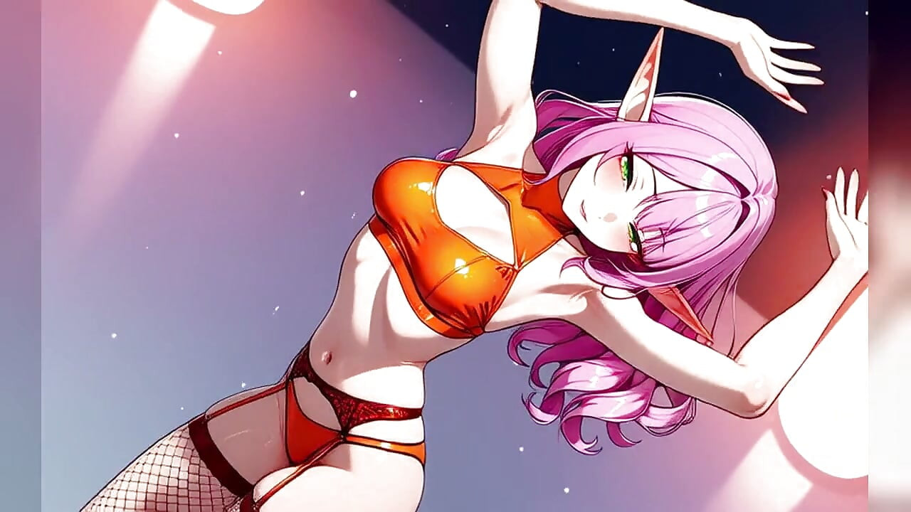 Pink Curly Elf Orange Bikini Neon Dance - Sexy AI Babes