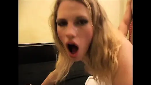 Fantastic Blonde Fucked Doggy Style and Cumshot in Mouth by Amateur Huge Cock
