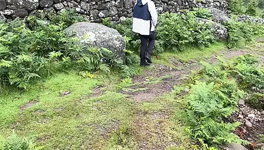 Girl can't gold her pee and pissing again outdoor, compilation