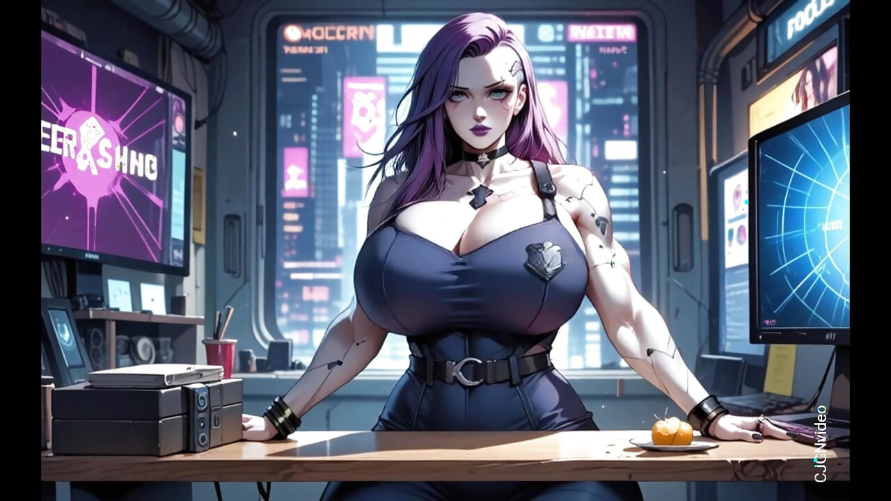 Cyberpunk policja kobieta rozbiera się (animacja Ai)