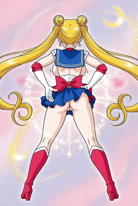 Sailor Moon sacudiendo su apretado coño calvo