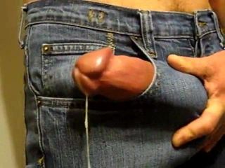 Jeans, big cut cock and loads of milk