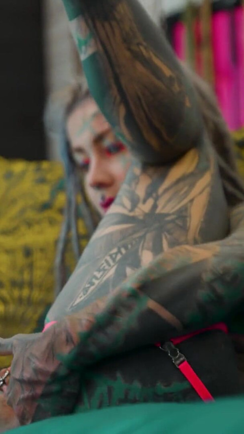 Tattooed Solo Girl Pushing Anal Toys in Lingerie | Clip 1