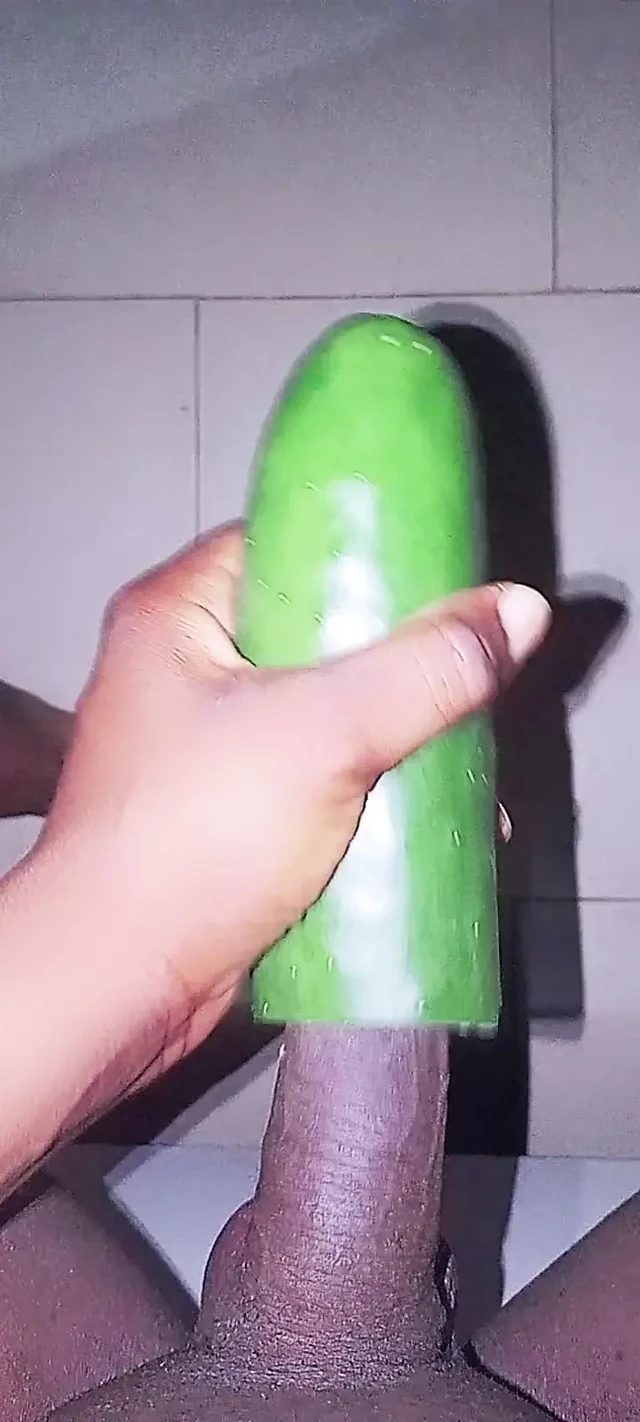 Black dick fuck a cucumber cum