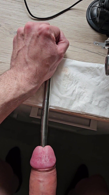 Thrilling moment from "extreme cocksounding and urethra stretch with machine Part 2"