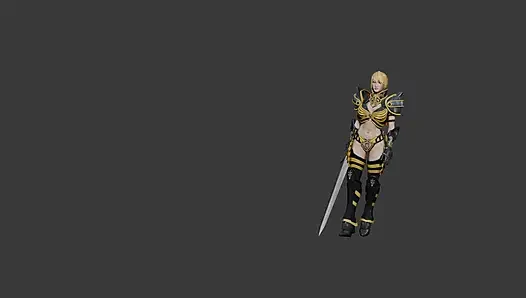 A warrior girl walking with a sword