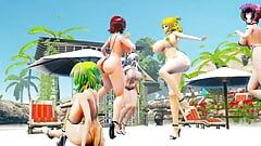5 толстых девушек с огромными сиськами танцуют на пляже (неси меня)