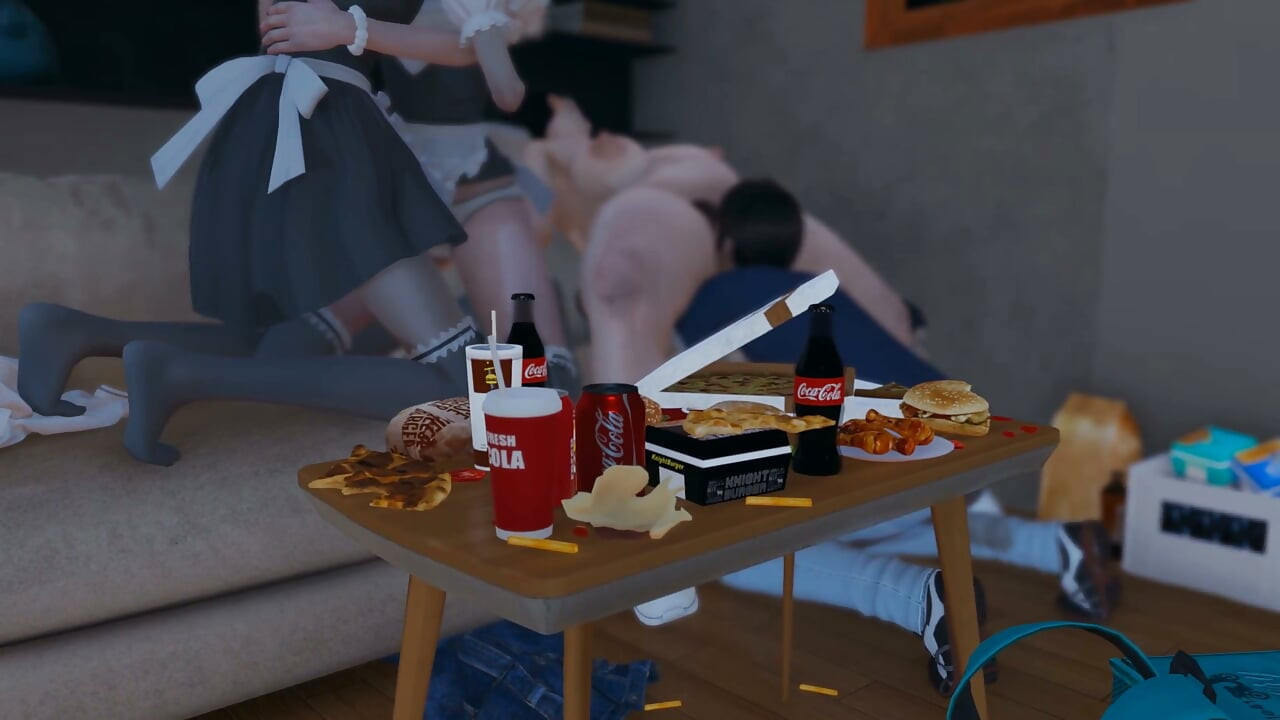 Fast Food Diva. Two Maids Pleasure Their Mistress While Watching TV. Emptie41