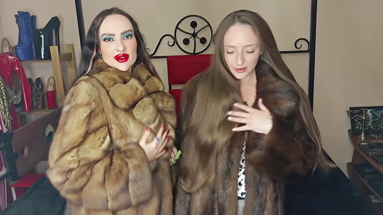 Trans Girl Ladyboy in a Sable Fur Coat Fucks Her GF in a Muskrat Fur Coat.