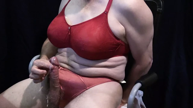 Crossdress Cumshot - Red Bra and Panty
