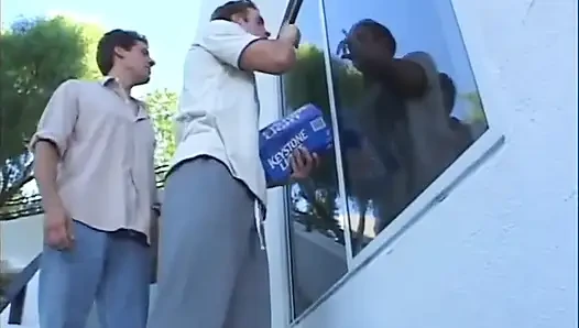 Pigtailed skinny blonde outdoor double penetration