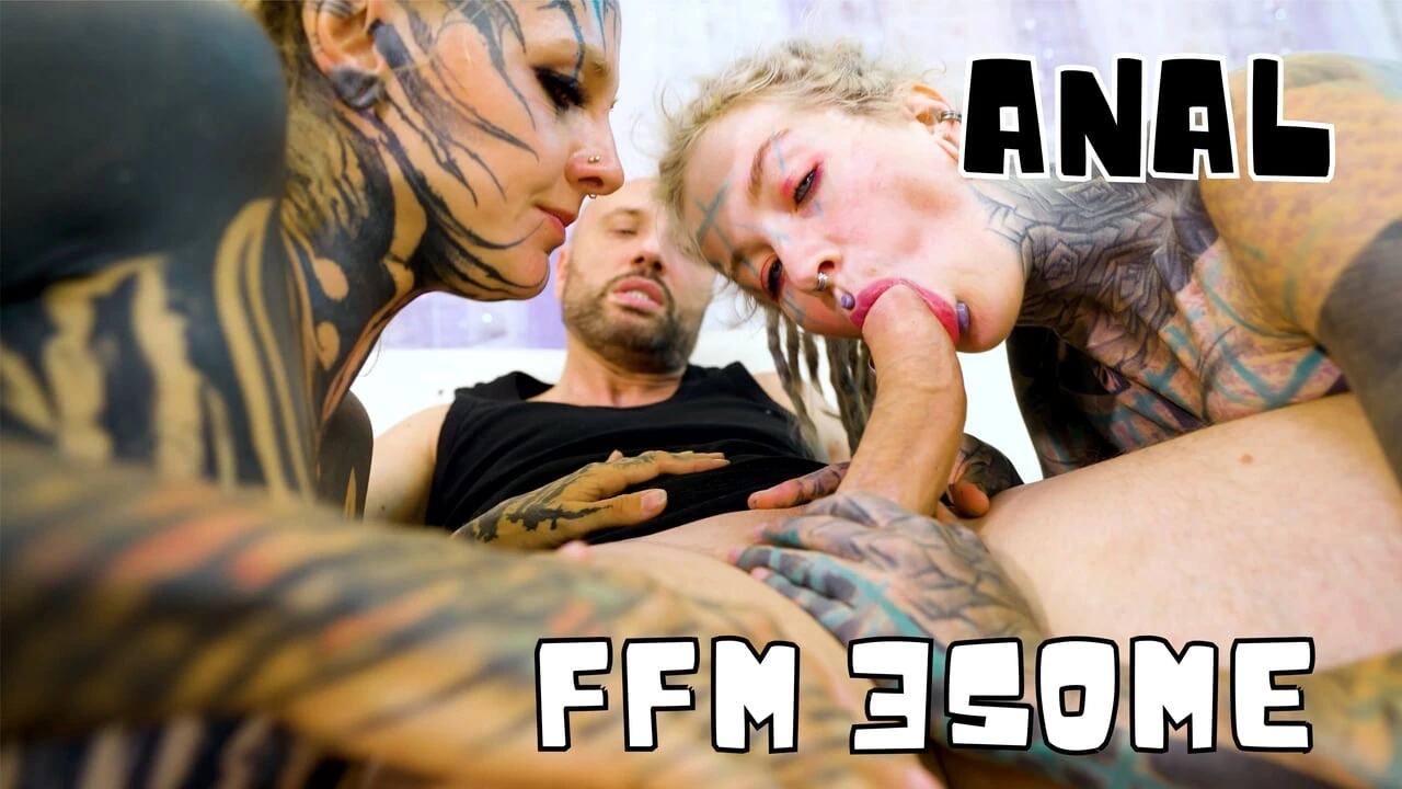 Italian BIG COCK in FFM ANAL threesome with 2 horny TATTOO chicks