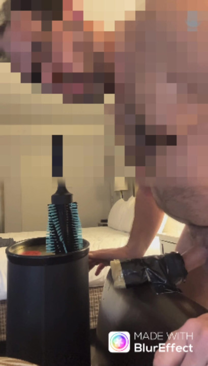 Daddy fucking fleshlight and sucking brush dildo with moaning in hotel alone