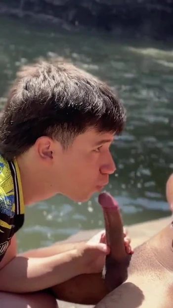 Captivating moment from "This boy likes to be sucked outdoors"