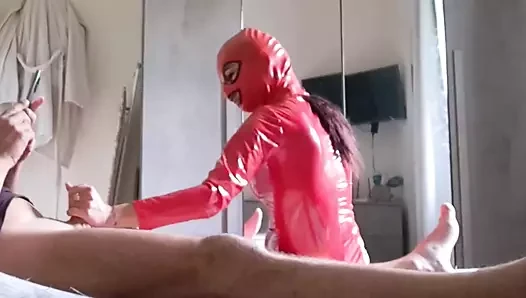 MILF in Latex Catsuit Gives Blowjob and Swallows Cum