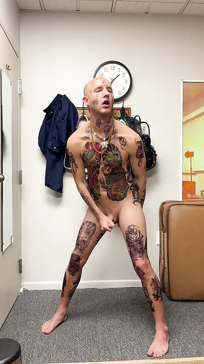 Face Tatted Twink Jerking While Dildo Fucked