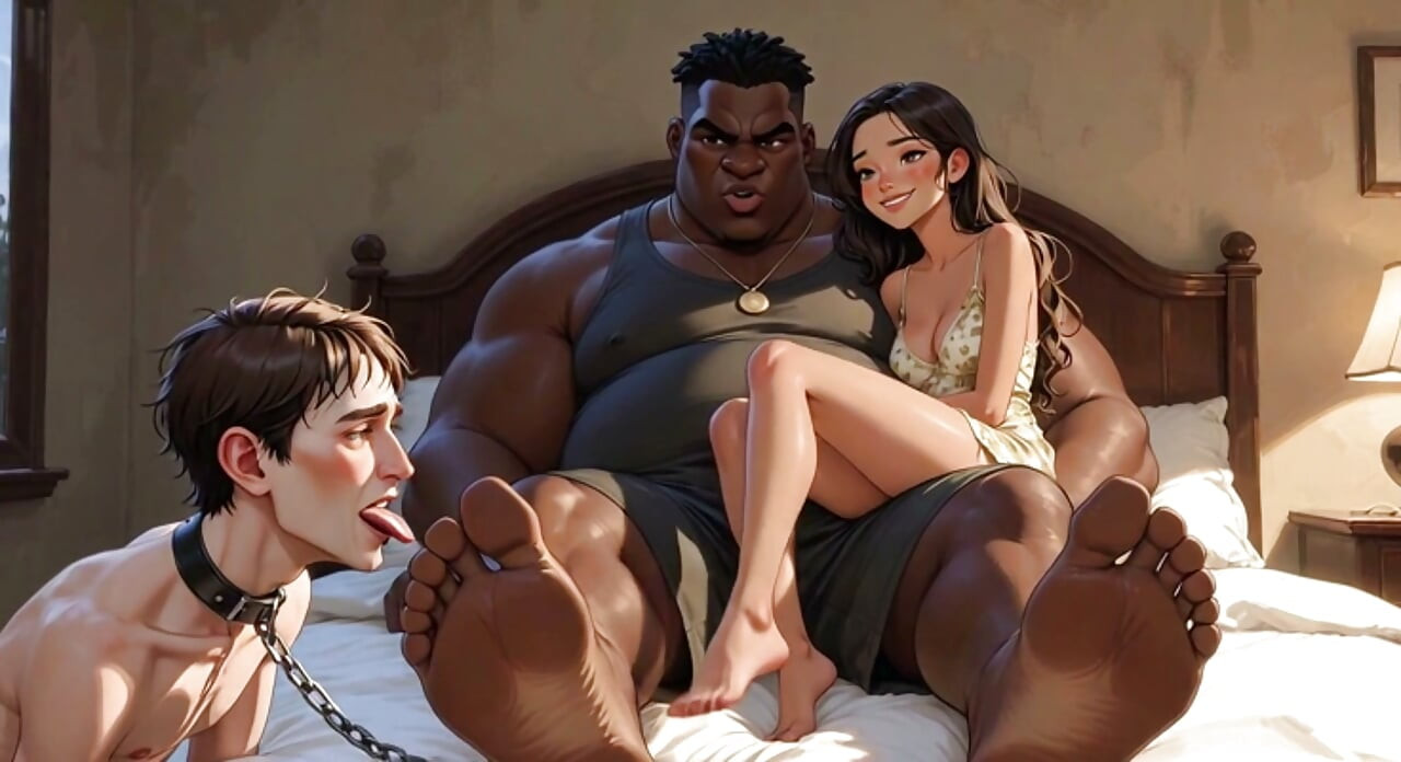 Foot Slave Husband Cleans Wife's Feet with His Tongue - Femdom