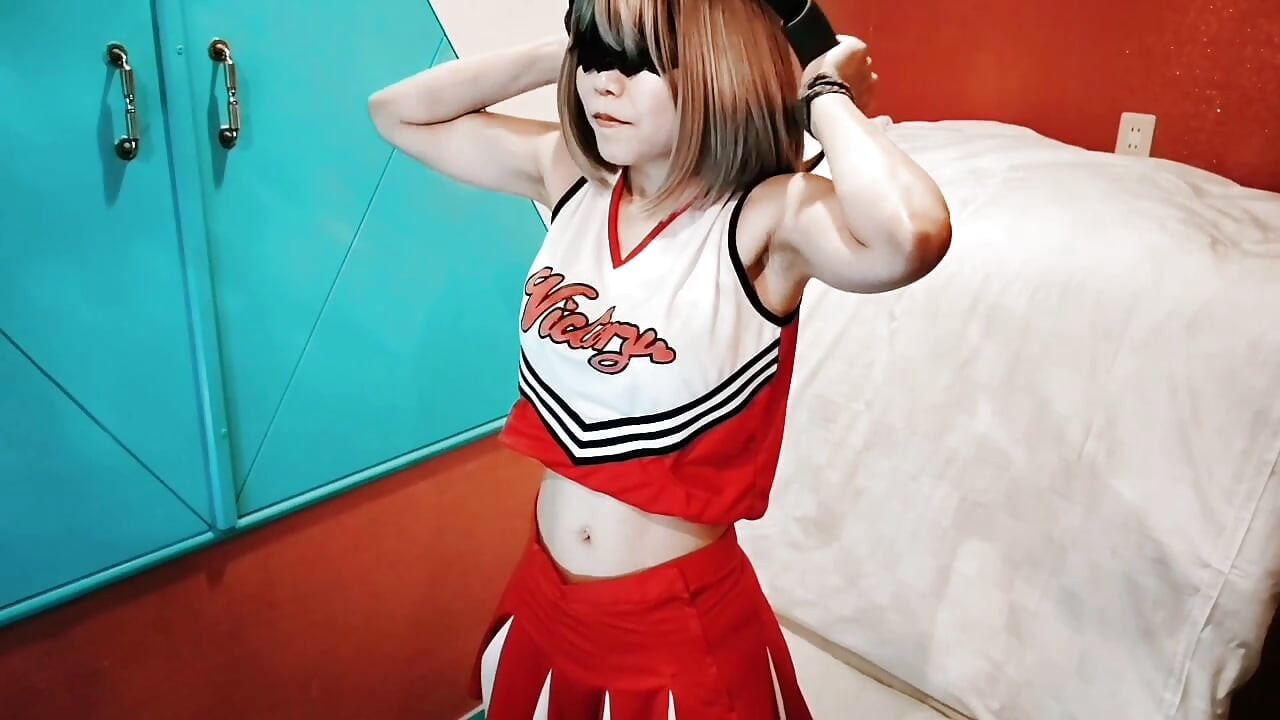 A cute busty married woman exercises 2 in a sexy cheerleader costume. Home made amateur Private Shoot