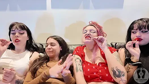 Four Girls Lollipop Chewing Gum Fetish Kissing Licking