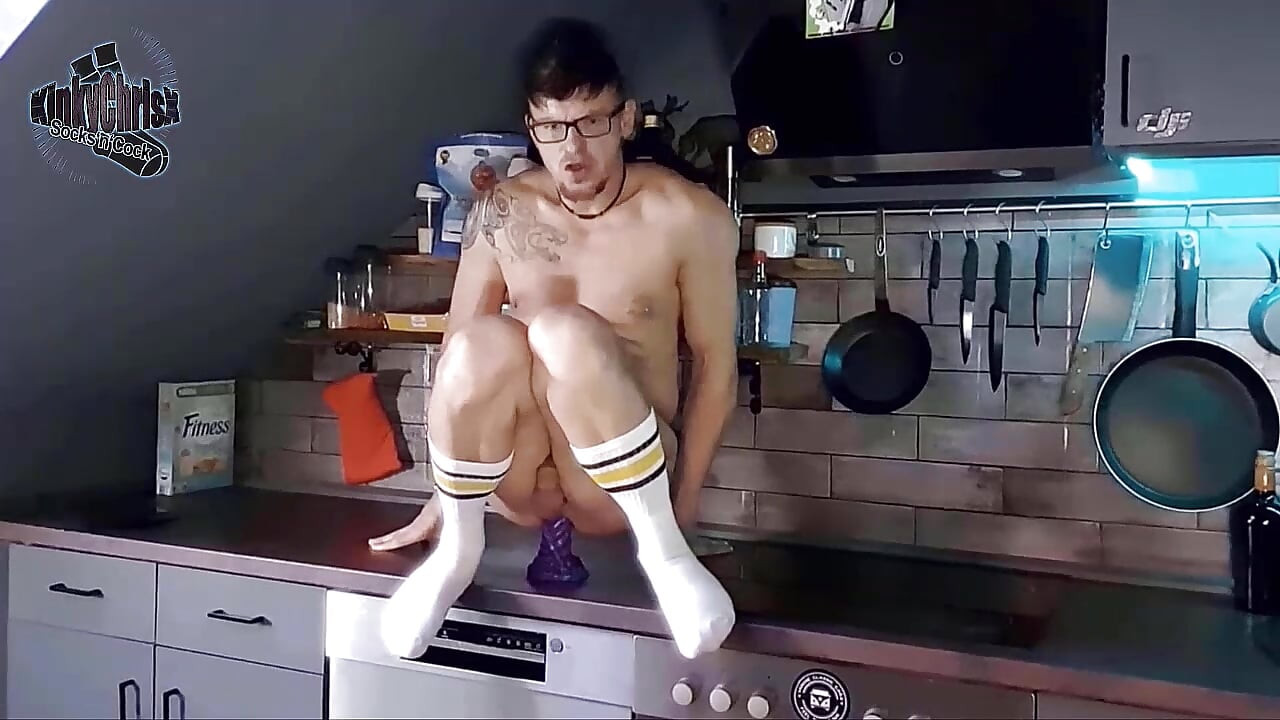 KinkyChrisX toys his boypussy in the kitchen wearing white socks