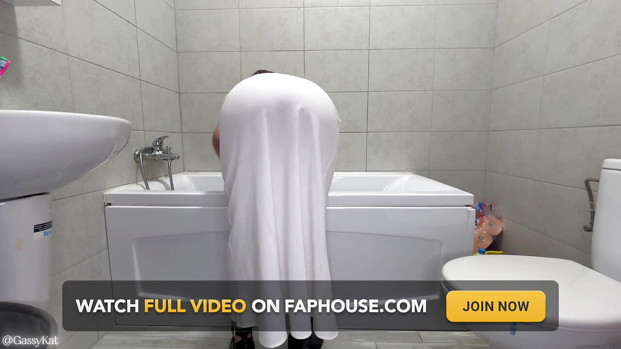 White Dress Fart Disaster in the Bathroom