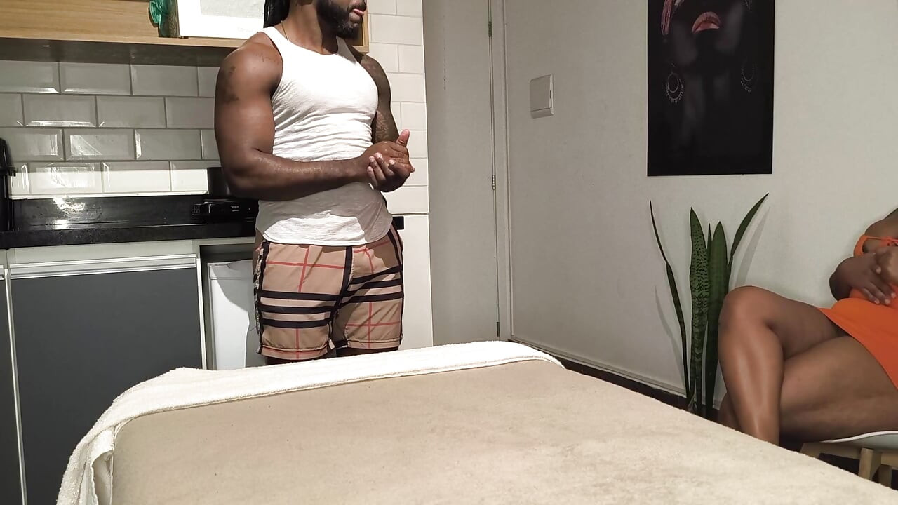Gentle cuckold gave a massage with BBC to bbw wife Ebony tattooed slut