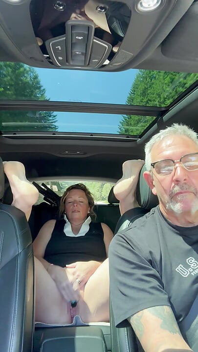 Wife Toys Her Pussy in the Back Seat While Daddy Drives, Road Trip
