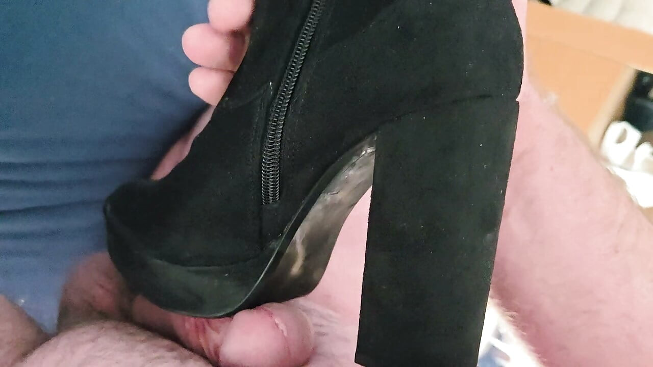 Challenging romance with black suede overknee GoGo boots 36