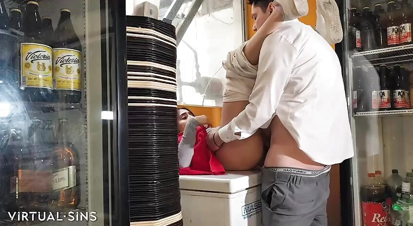 Boss fucks Oxxo cashier in the storeroom
