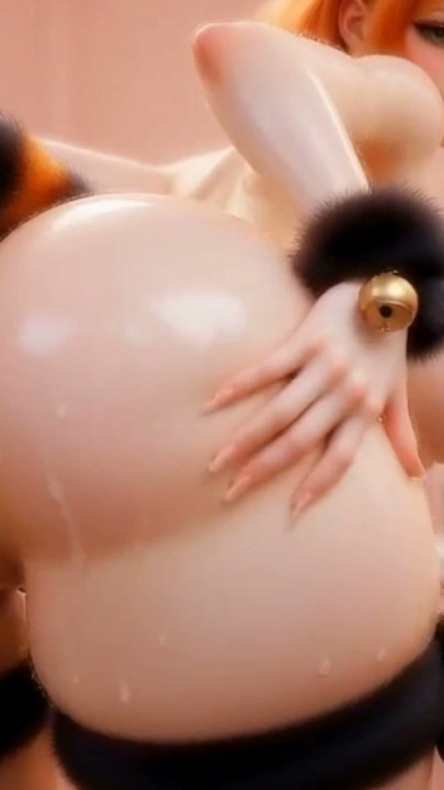 Teen +18 Cute Cat-Girl Orange Hair 3D Shiny Breasts big Ass Tease | Clip 1