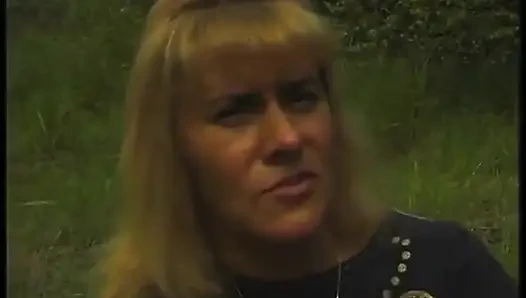 Hairy blonde mature have a nice time outdoors