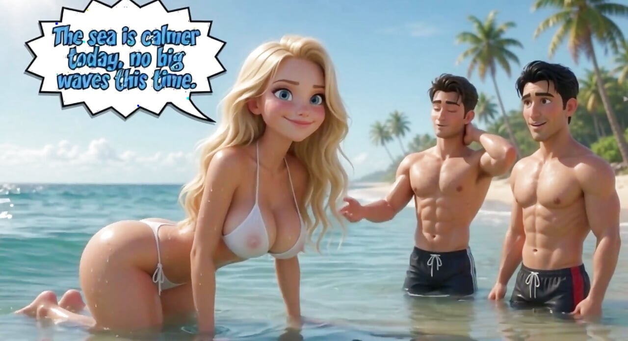 Gift blondine's Beach Tease bliver vildt husspil med mand og unge mænd (ai genereret)