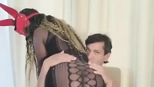 The hot African girl from college likes to cum a lot on the big dick