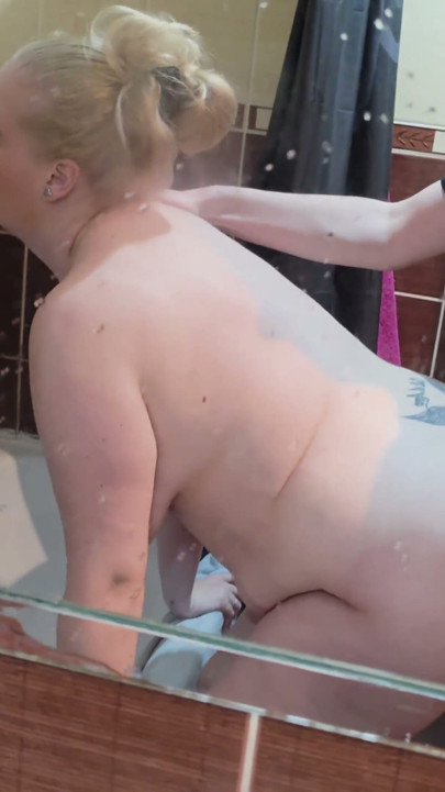 Horny Husband Turns Wife's Shower Into Hot Sex, Mutual Masturbation and a Massive Cumshot | Clip 1