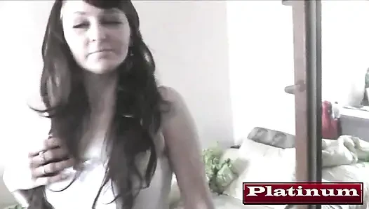 Solo young woman without panties in bathroom in morning, fingers masturbate wet pussy in bedroom to orgasm squirts, in kitchen