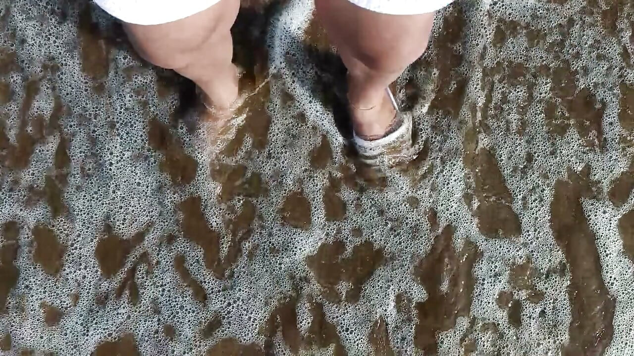 Feet and the Sea Extra Slowmotion - One Foot Barefoot and Foot in Slide - Great Feet in Sea