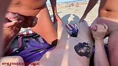 Ejaculări multiple la plajă, sex în public, spermă, voyeurs, sex în grup