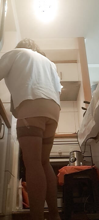 mom in retro garter belt without panties