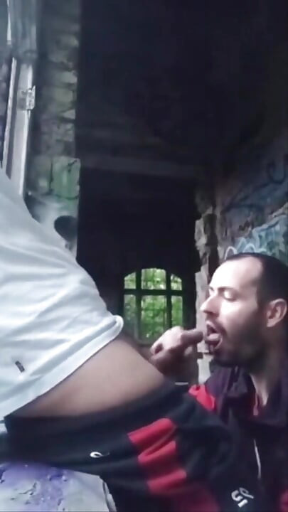 A Dude Is Jerking off in an Urban Exploration Setting and Gets Caught by a Blowjob Artist.