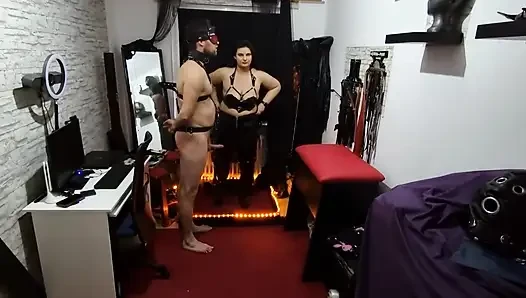 Dominant MILF Pegs Blindfolded Slave's Ass Wide Open