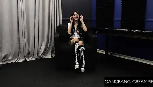 GANGBANG CREAMPIE - Petite Brunette Babe Ronnie Violet Gets Fucked Hard In Gangbang