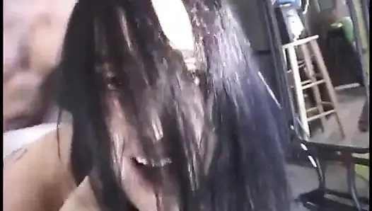 Татуированная брюнетка с большой грудью жестко трахается, получает горячую порцию спермы на ее лицо