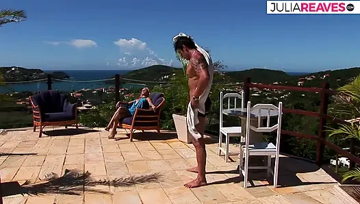 Blonde Slut Facesits and Deepthroats Poolside Cock
